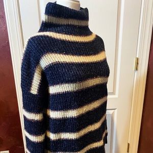 Loi Navy & White Stripped Turtleneck Sweater with Thread of Glitter